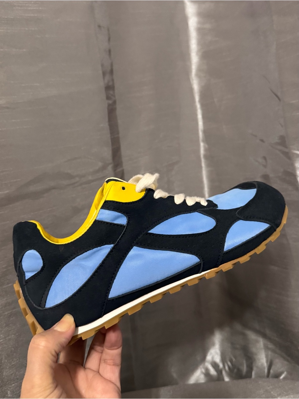 Sneakers Unisex Light Blue and Black Retro Runner with Yellow Accent
